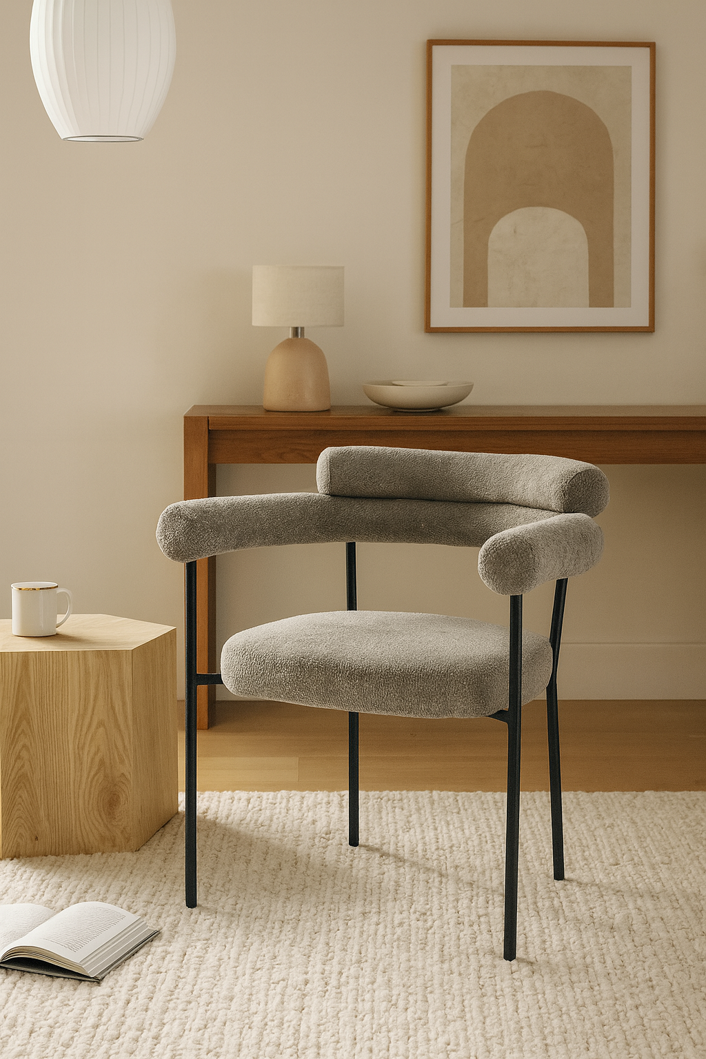 Sillón CERVANTES, metal, tapizado tejido bouclé gris - Imagen 5