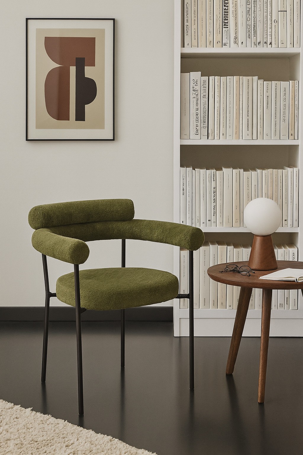 Sillón CERVANTES, metal, tapizado tejido bouclé verde oscuro - Imagen 6