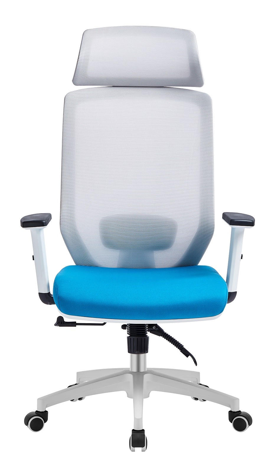 Sillón de oficina CLAYTON, blanco, malla gris, tejido azul claro - Imagen 2