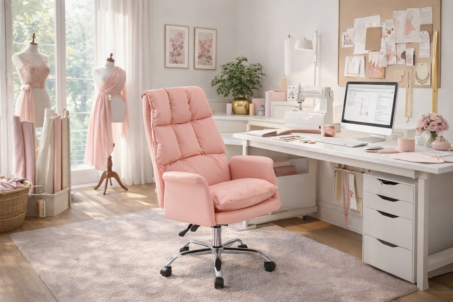 Sillón de oficina MAINZ, alto, giratorio, similpiel rosa light - Imagen 5