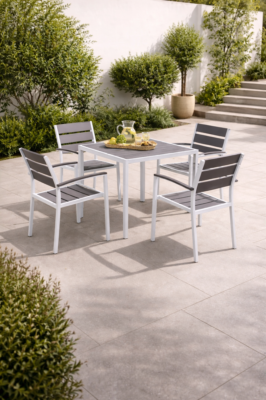 Sillón GARIBALDI, apilable, metal blanco, polywood gris - Imagen 5