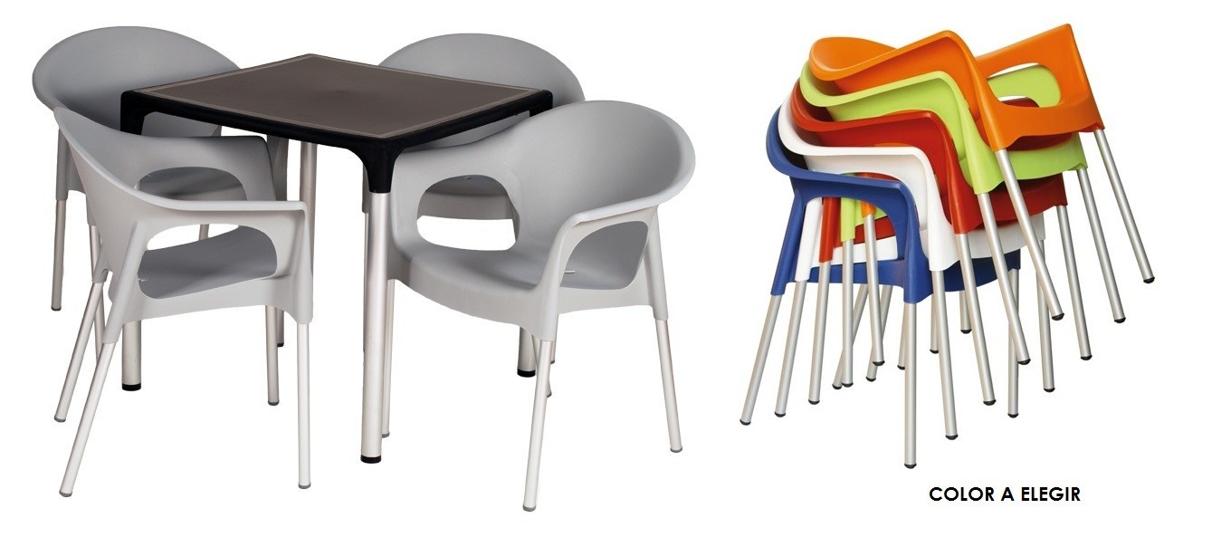 Sillón NILO, aluminio, apilable, polipropileno gris claro - Imagen 2