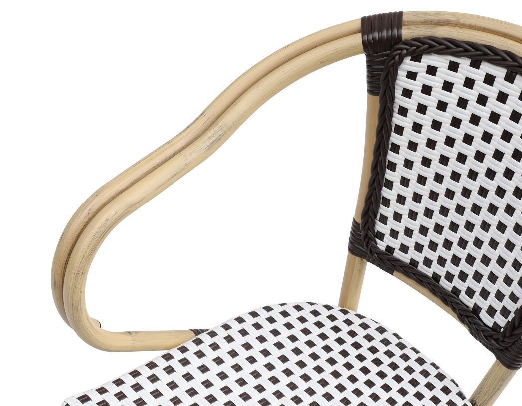 Sillón PARIS, apilable, aluminio, ratán blanco y marrón - Imagen 2
