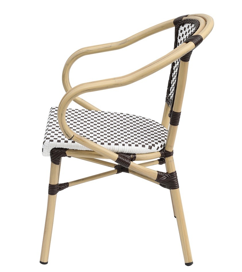Sillón PARIS, apilable, aluminio, ratán blanco y marrón - Imagen 3