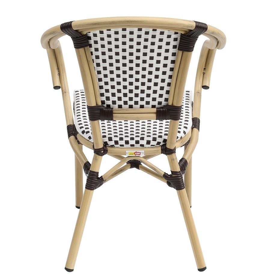 Sillón PARIS, apilable, aluminio, ratán blanco y marrón - Imagen 4