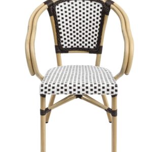Sillón PARIS, apilable, aluminio, ratán blanco y marrón