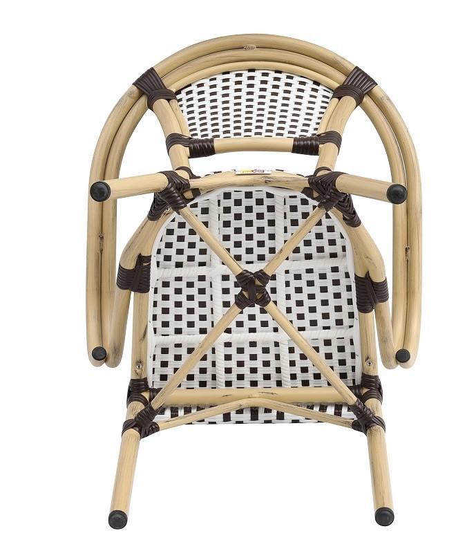 Sillón PARIS, apilable, aluminio, ratán blanco y marrón - Imagen 5