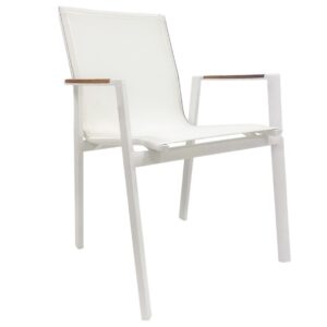 Sillón ROSAURO, apilable, aluminio, textilene blanco