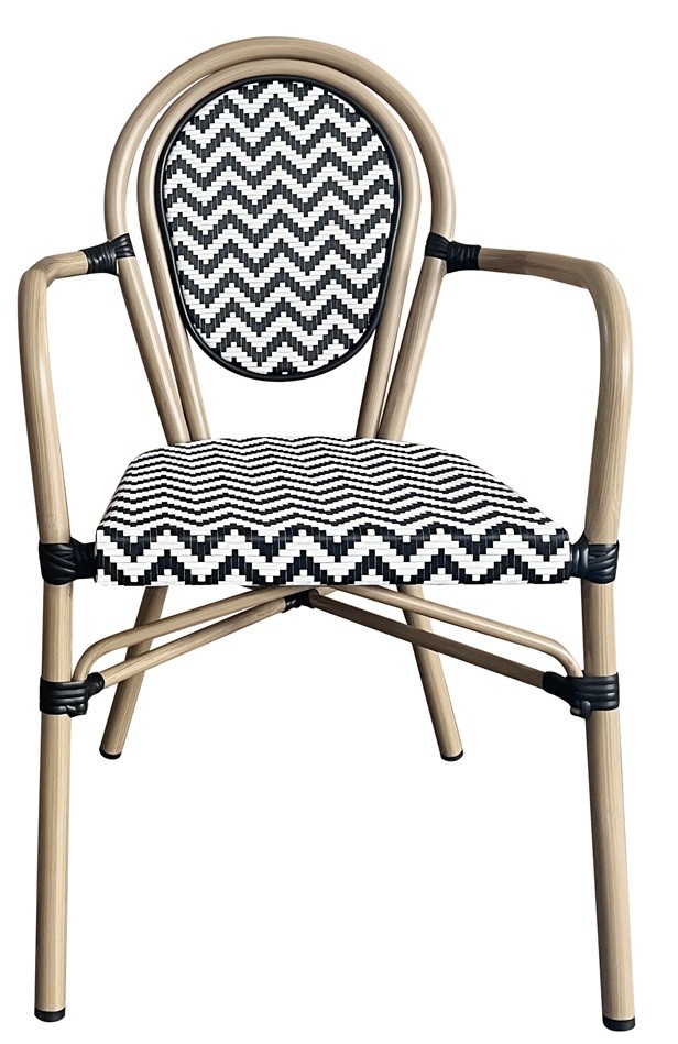 Sillón TARAMAY, apilable, aluminio, mesh blanco y negro - Imagen 3