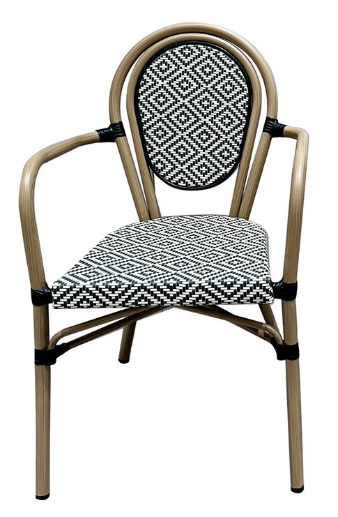 Sillón TARAMAY, apilable, aluminio, mesh crema y verde - Imagen 3