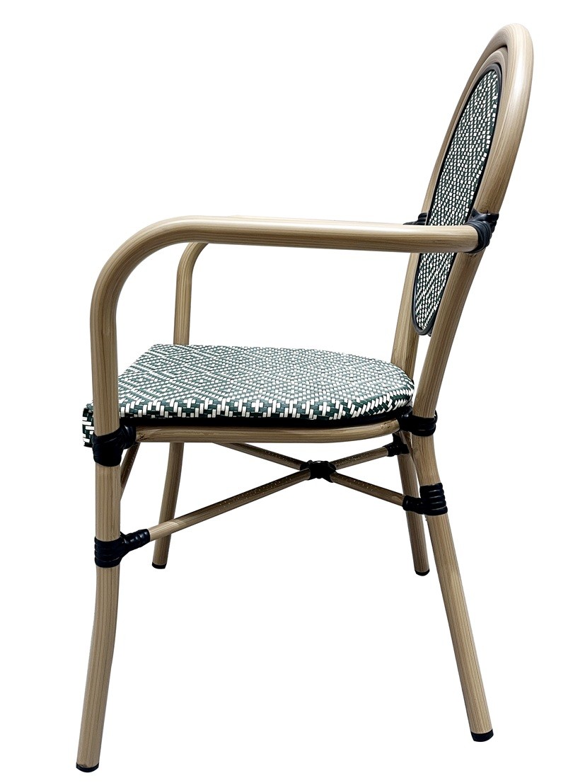 Sillón TARAMAY, apilable, aluminio, mesh crema y verde - Imagen 4