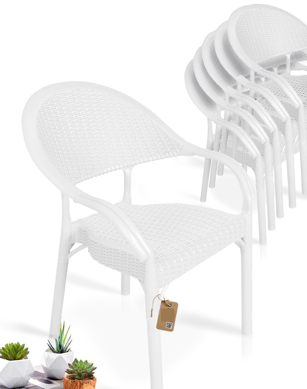 Sillón TORREMOLINOS, apilable, patas metálicas, polipropileno blanco - Imagen 4