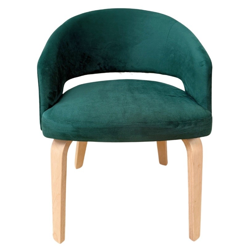 Sillón VISEU, contrachapado de madera de hevea, natural, velvet verde oscuro - Imagen 2