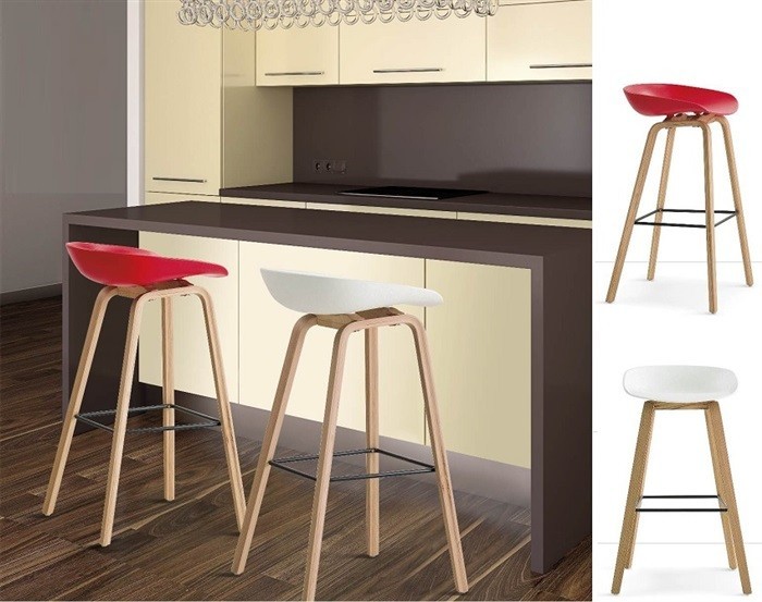 Taburete AWAK (TO), madera curvada, asiento polipropileno negro - Imagen 3