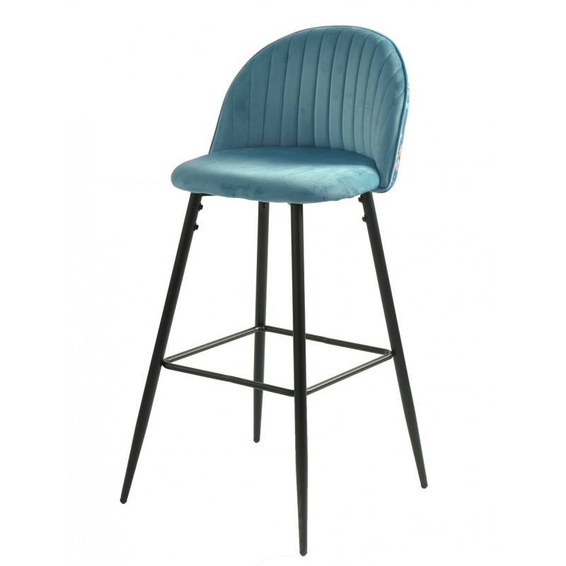 Taburete CARNAVAL SKY BLUE, metal, tapizado velvet azul con trasera carnaval - Imagen 2