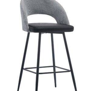 Taburete CLEO, metal, tapizado pata de gallo con negro