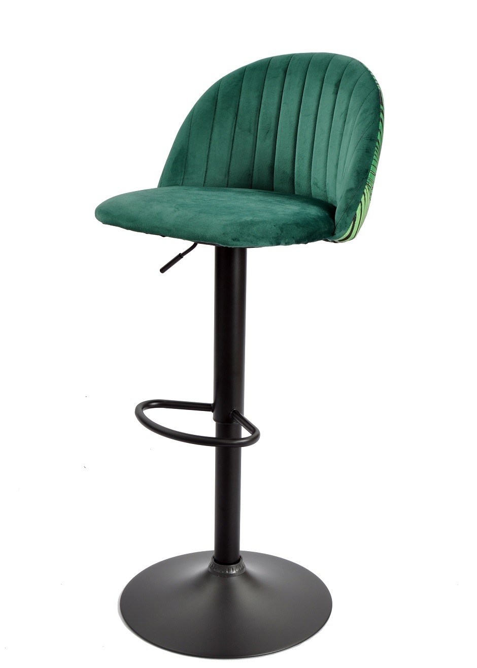 Taburete FLOWER, regulable, metal negro, tapizado velvet verde con trasera floral a juego - Imagen 2