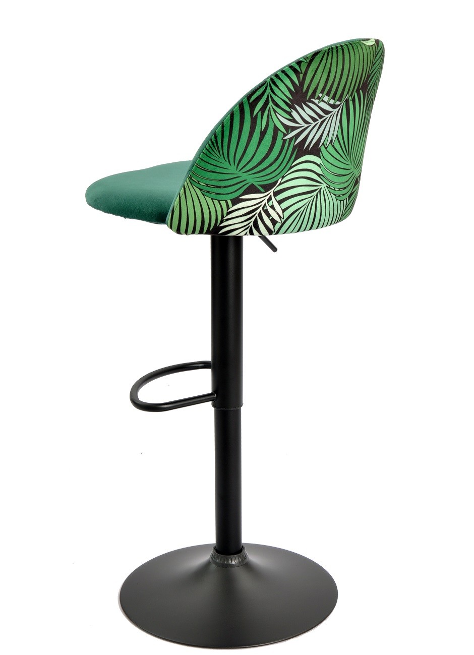 Taburete FLOWER, regulable, metal negro, tapizado velvet verde con trasera floral a juego - Imagen 3