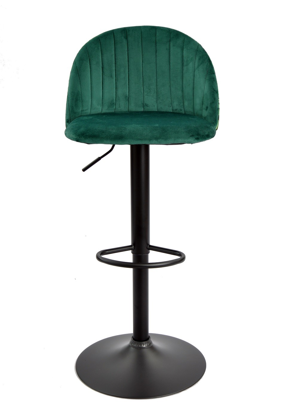 Taburete FLOWER, regulable, metal negro, tapizado velvet verde con trasera floral a juego - Imagen 4