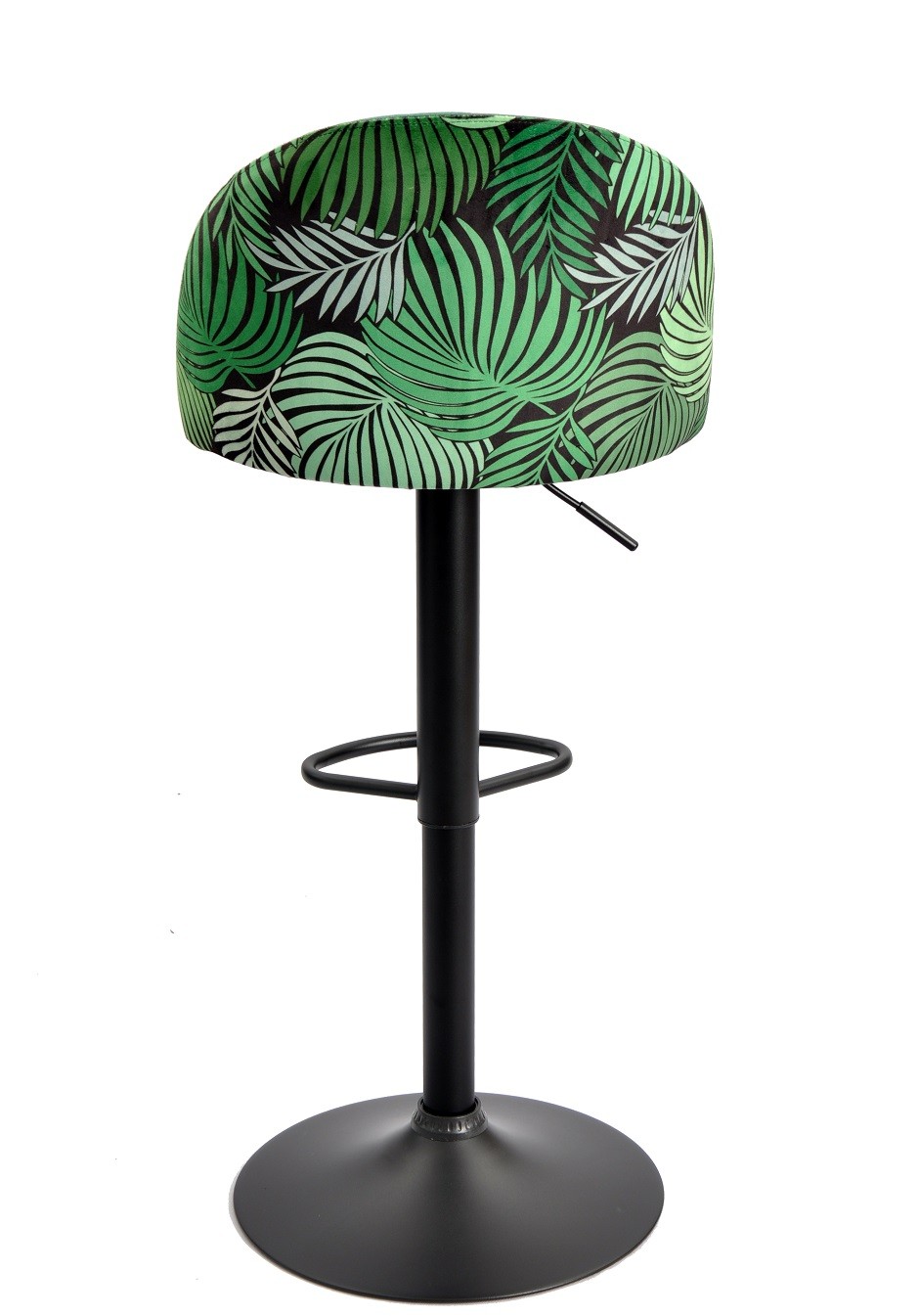 Taburete FLOWER, regulable, metal negro, tapizado velvet verde con trasera floral a juego - Imagen 5