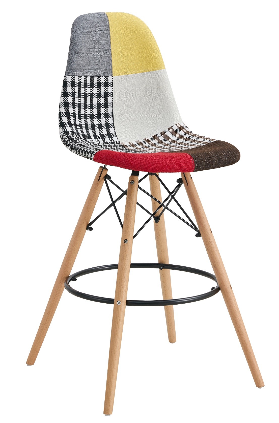 Taburete STAR PAT24, madera, tapizado patchwork 24